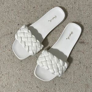 White slide sandals
